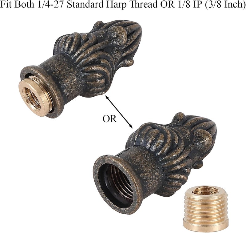 Briglusear 2 Pack Antique Brass Lamp Finial Cap Knob Retro Decoration with Dual-Thread Screw for Lamp Shade,Fit Both 3/8" and 1/4-27 - Image 3